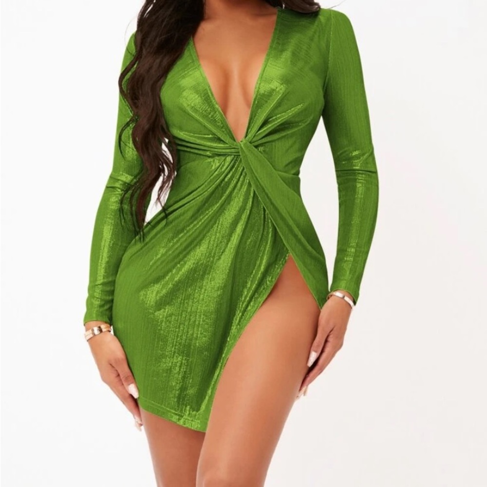 SHEIN SXY Twist Front Wrap Hem Green Dress